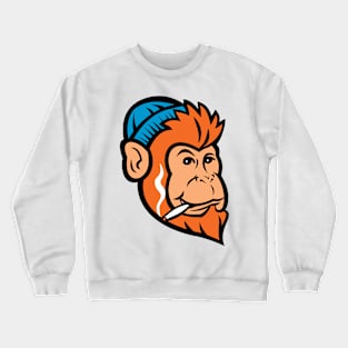 Monkey Ape Primate or Chimp Smoking Joint of Cannabis Mascot Retro Crewneck Sweatshirt